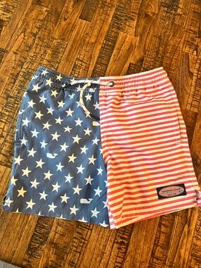 Vineyard Vines Red American Flag Swim Trunks